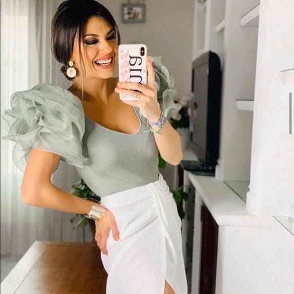 NWT Zara Blogger Fav Green Gray Organza Crop Top - Picture 11 of 16